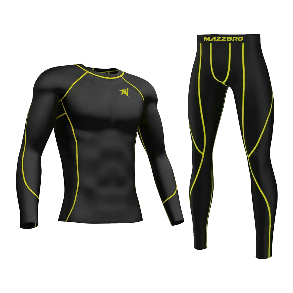 Men’s Set Yellow Thermolinx Compression Base Layer Shirt& Legging