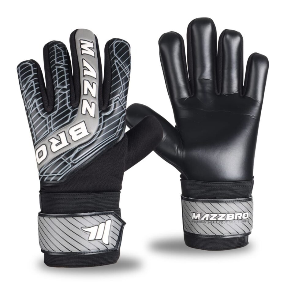 MAZZBRO Football Goalkeeper Gloves BLACK AND GREY Boys Kids Children Youth Adult Soccer Goalie Protection Goalkeeping Gloves Finger Support Wrist Junior Anti Slip Palm NEGATIVE CUT